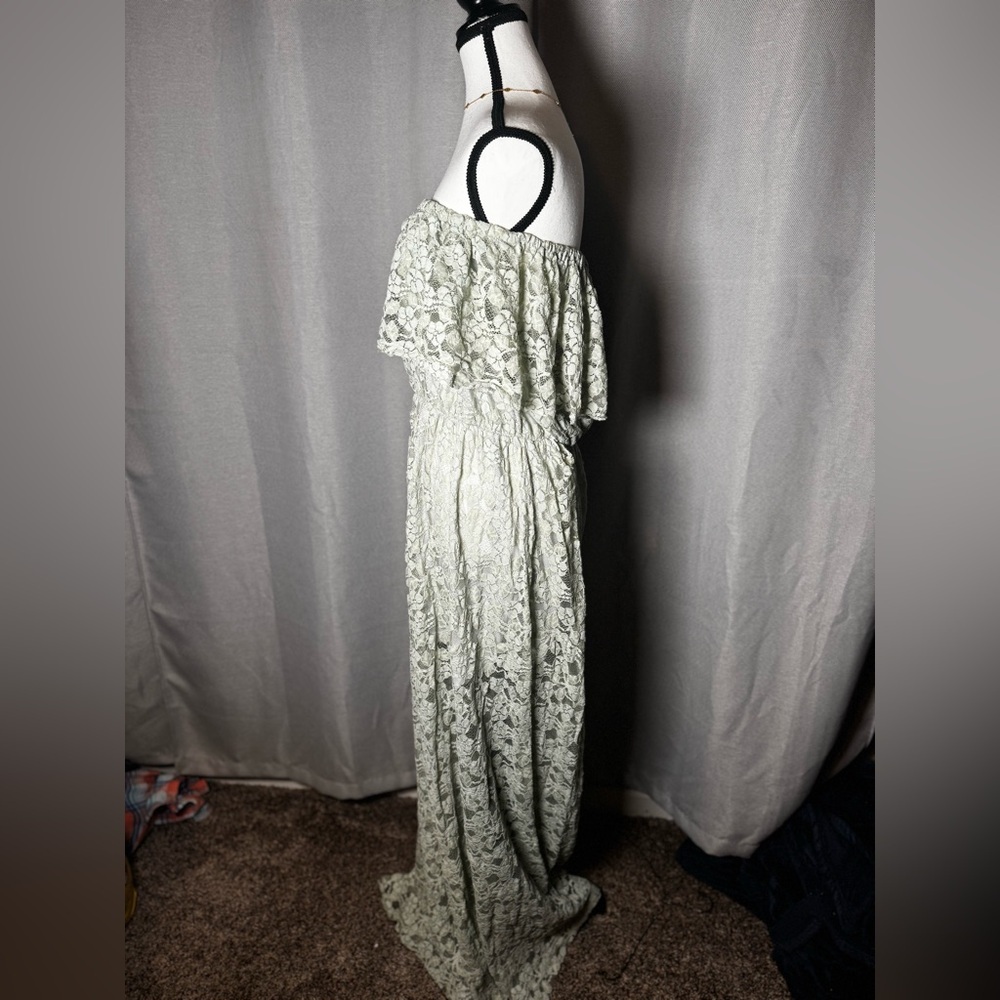 Mint green off the shoulder lace dress - Picture 2 of 5